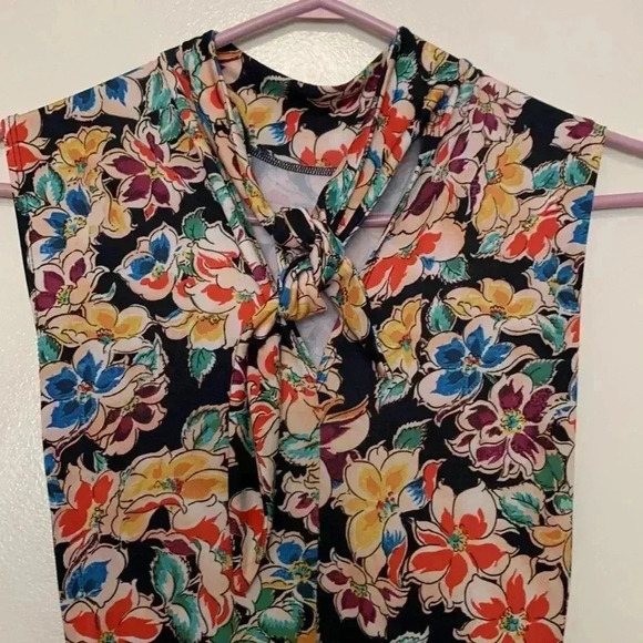 Zara fit and flare dress w high collar  and back tie. Raw hem. Gorgeous colors. - Picture 1 of 8